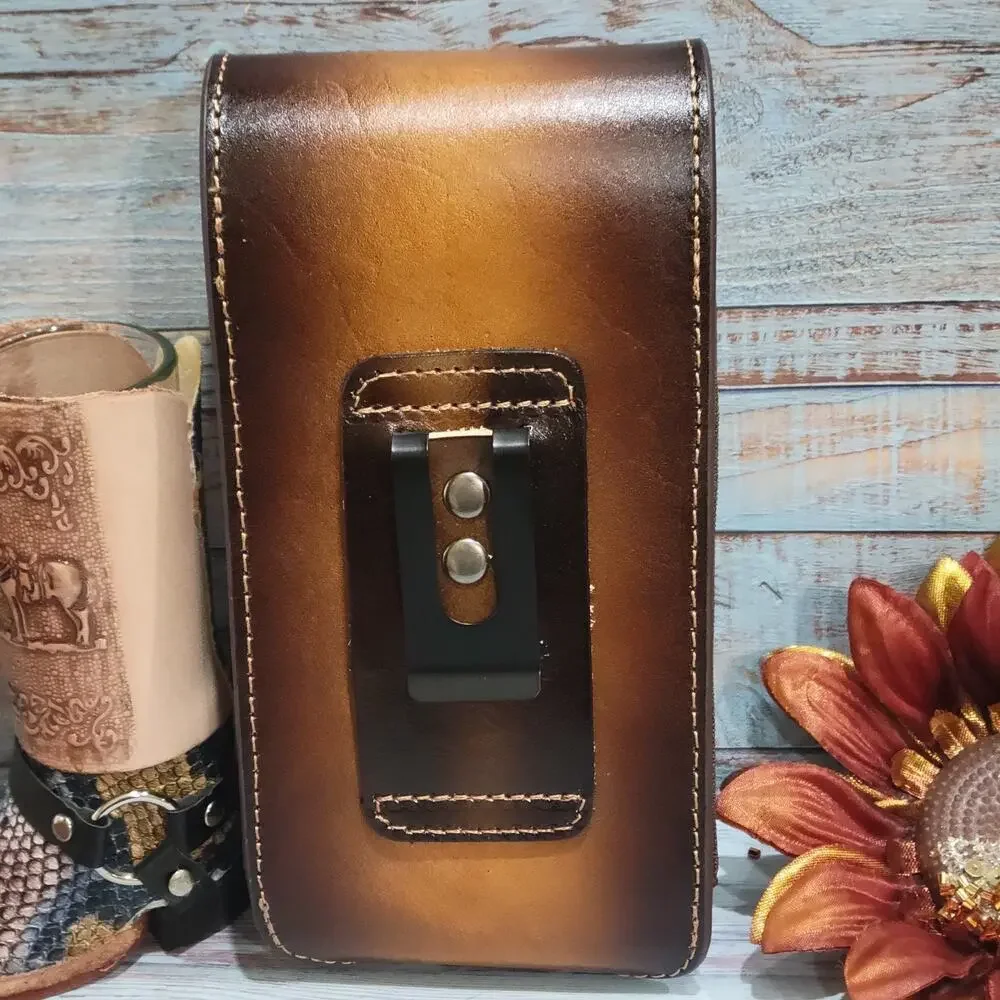 Rooster Leather Phone Holstor With Belt Clip LARGE 7x4